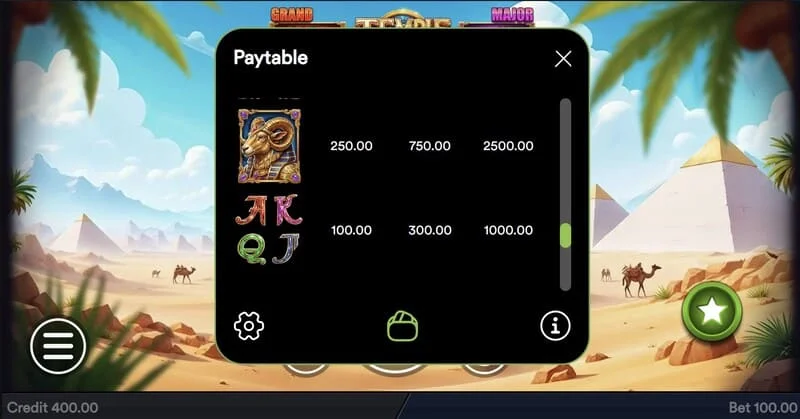 Temple of Treasures - dritarja Buy Feature për blerjen e bonusit